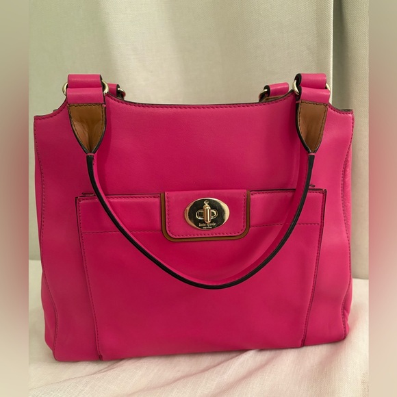 Kate Spade Hampton Road Davis Tote Hot Pink Leather Turn Lock LG Bag NWOT - Picture 6 of 14